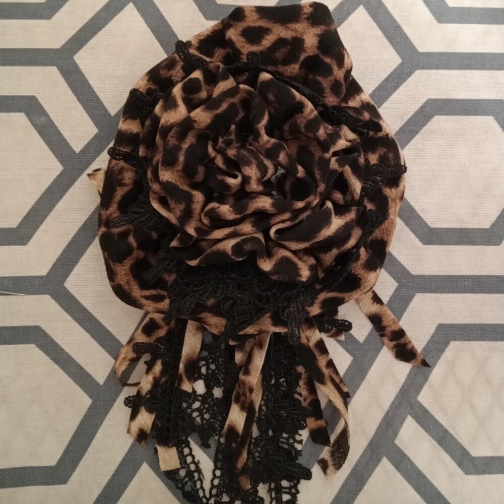 Giant Leopard and Black Lace Flower Pin